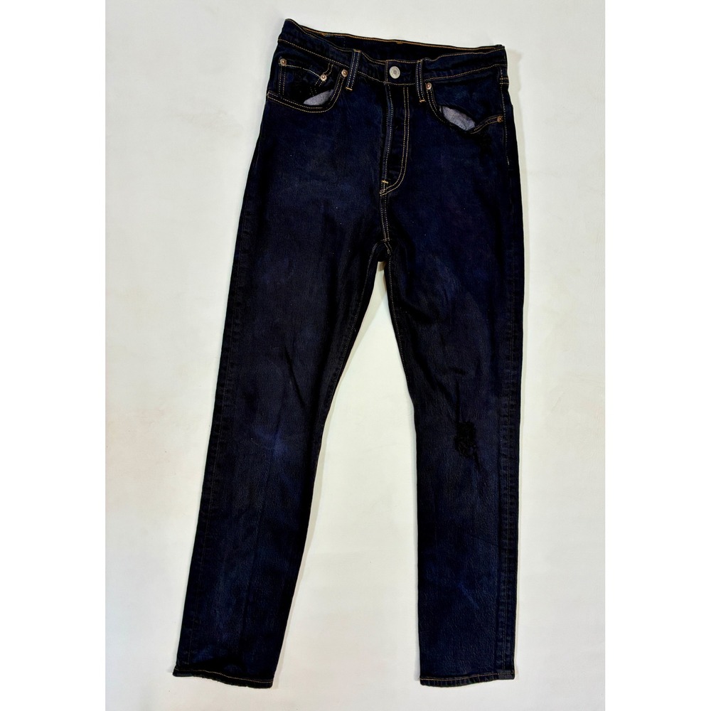 Levi's 501 Dark Wash Denim Jeans Distressed Ripped‎ Raw Hem Button Fly - Picture 7 of 13